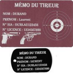 Mémo tireur sportif FFT rose + Porté clé TAG militaire en aluminium gravé au laser (Recto)