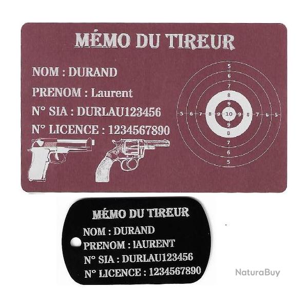 Mmo tireur sportif FFT rose + Port cl TAG militaire en aluminium grav au laser (Recto)