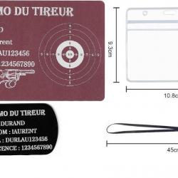 Mémo tireur sportif FFT rose + Porté clé TAG militaire en aluminium gravé au laser (Recto) + Porte b