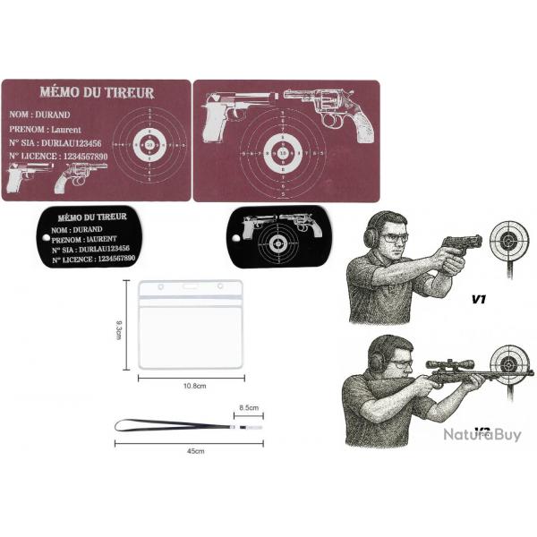 Mmo tireur sportif FFT rose + Port cl TAG militaire en aluminium grav au laser (R / V) + Porte b