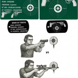 Mémo tireur sportif FFT vert + Porté clé TAG militaire en aluminium gravé au laser (Recto / Verso)
