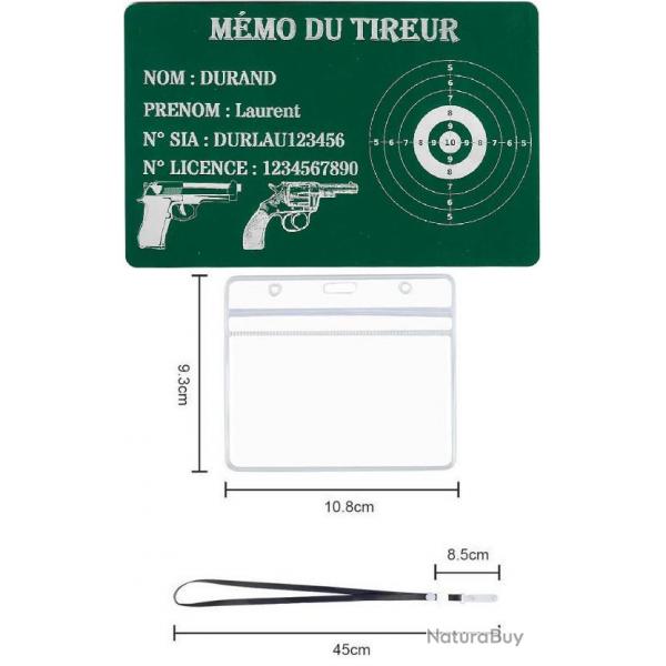 Mmo tireur sportif FFT vert en aluminium grav au laser (Recto) + Porte badge tour de cou