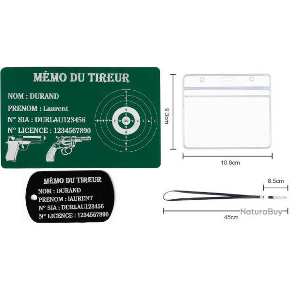 Mmo tireur sportif FFT vert + Port cl TAG militaire en aluminium grav au laser (Recto) + Porte b