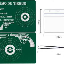 Mémo tireur sportif FFT vert en aluminium gravé au laser (Recto / Verso) + Porte badge tour de cou