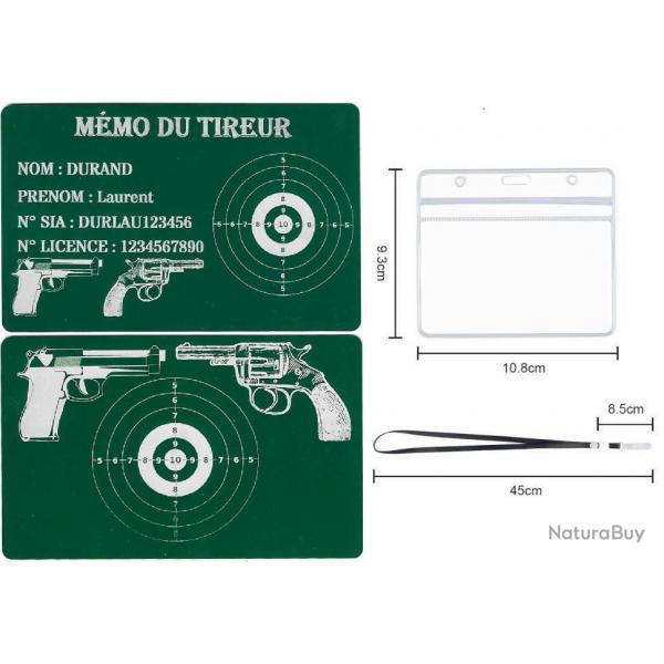 Mmo tireur sportif FFT vert en aluminium grav au laser (Recto / Verso) + Porte badge tour de cou