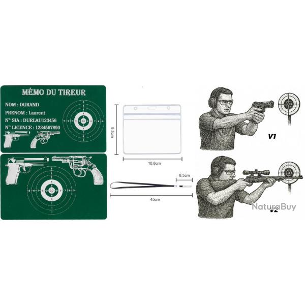 Mmo tireur sportif FFT vert en aluminium grav au laser (Recto / Verso) + Porte badge tour de cou