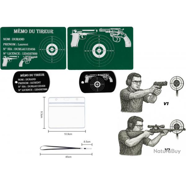 Mmo tireur sportif FFT vert + Port cl TAG militaire en aluminium grav au laser (R / V) + Porte b