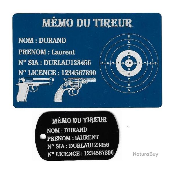 Mmo tireur sportif FFT bleu + Port cl TAG militaire en aluminium grav au laser (Recto)