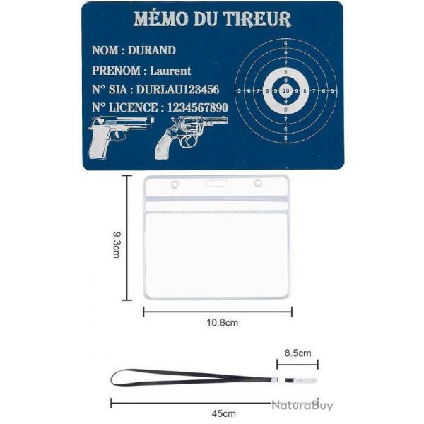 Mmo tireur sportif FFT bleu en aluminium grav au laser (Recto) + Porte badge tour de cou