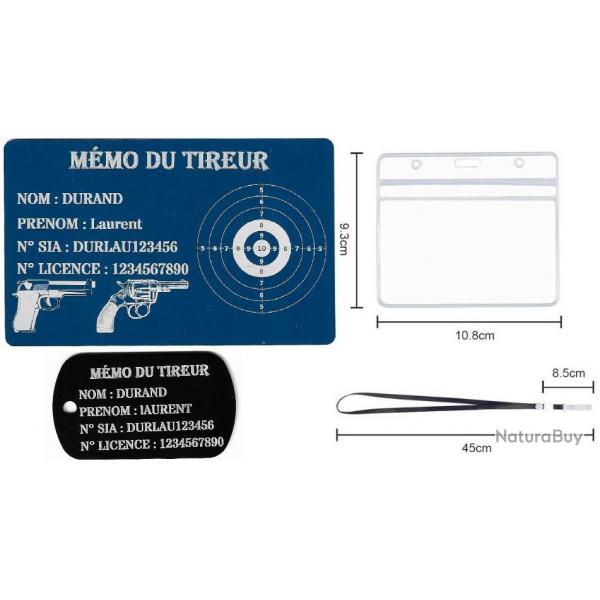 Mmo tireur sportif FFT bleu + Port cl TAG militaire en aluminium grav au laser (Recto) + Porte b