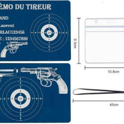 Mémo tireur sportif FFT bleu en aluminium gravé au laser (Recto / Verso) + Porte badge tour de cou