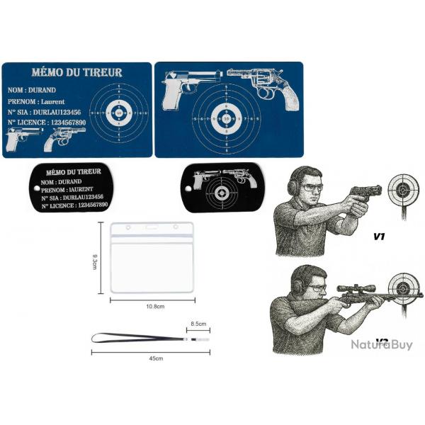 Mmo tireur sportif FFT bleu + Port cl TAG militaire en aluminium grav au laser (R / V) + Porte b