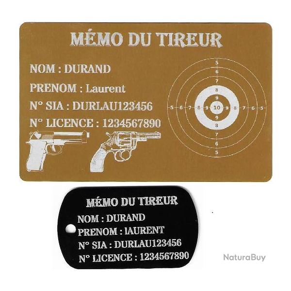 Mmo tireur sportif FFT dor + Port cl TAG militaire en aluminium grav au laser (Recto)