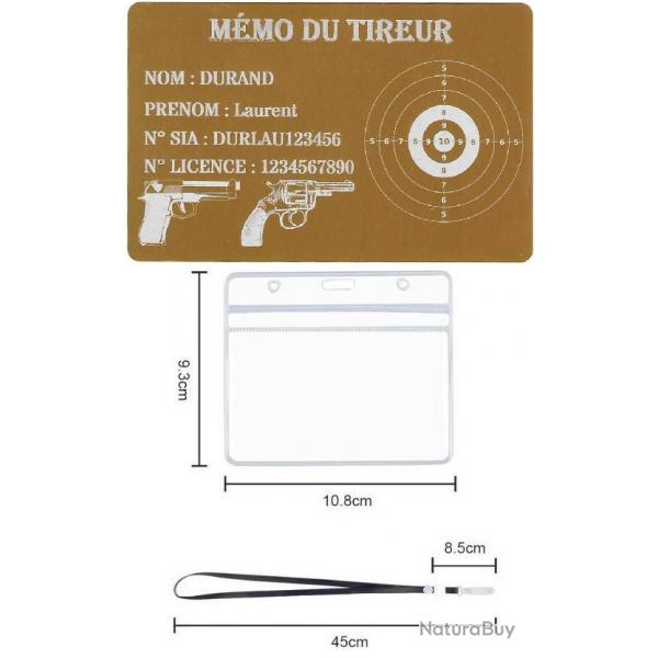 Mmo tireur sportif FFT dor en aluminium grav au laser (Recto) + Porte badge tour de cou