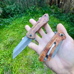 Petit couteau pliant acier damas tanto inversé bois collection japonais #305