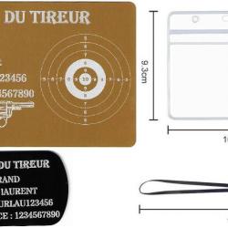 Mémo tireur sportif FFT doré + Porté clé TAG militaire en aluminium gravé au laser (Recto) + Porte b