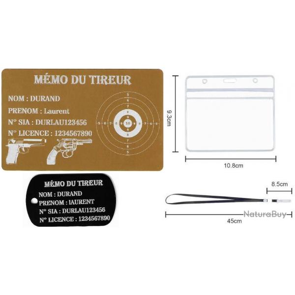 Mmo tireur sportif FFT dor + Port cl TAG militaire en aluminium grav au laser (Recto) + Porte b
