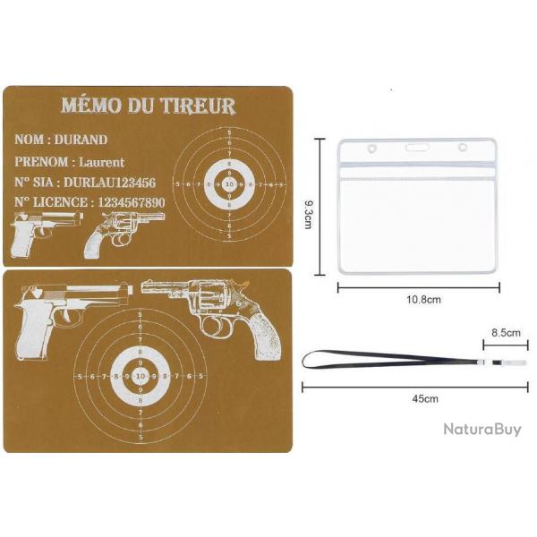Mmo tireur sportif FFT dor en aluminium grav au laser (Recto / Verso) + Porte badge tour de cou