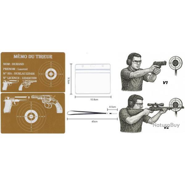 Mmo tireur sportif FFT dor en aluminium grav au laser (Recto / Verso) + Porte badge tour de cou
