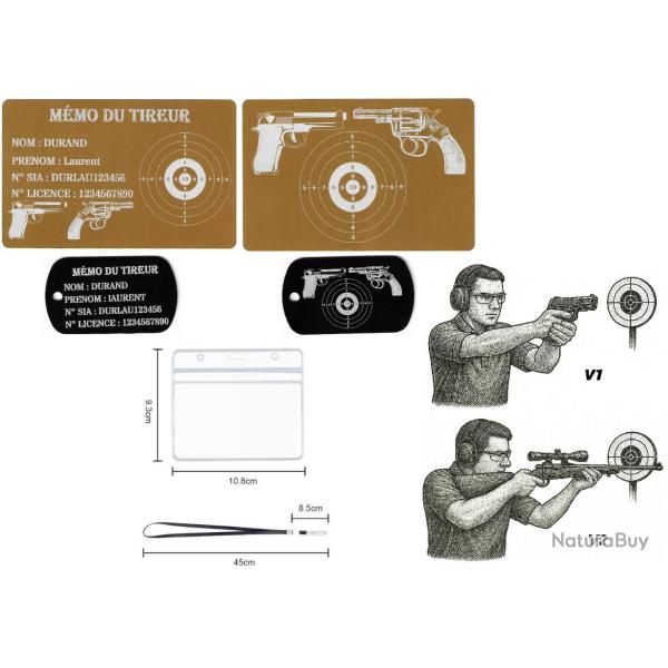 Mmo tireur sportif FFT dor + Port cl TAG militaire en aluminium grav au laser (R / V) + Porte b