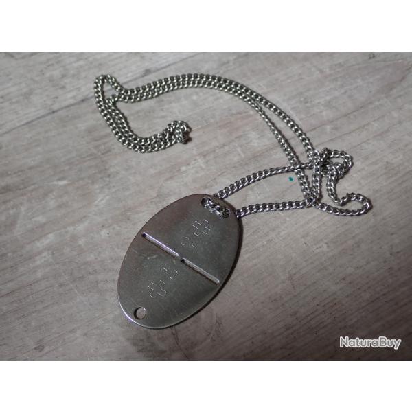 1902 Ancienne plaque d'identit militaire Suisse avec chainette. Dcoration