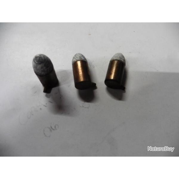 Lot de 3 anciennes cartouches rvolvers LEFAUCHEUX  broche 9mm