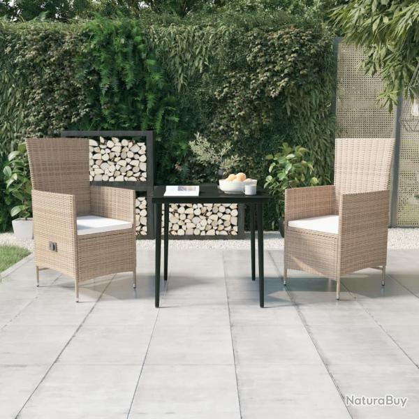 Ensemble  manger de jardin avec coussins 3 pcs Beige