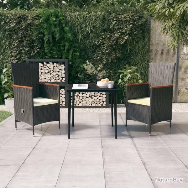 Ensemble  manger de jardin avec coussins 3 pcs noir