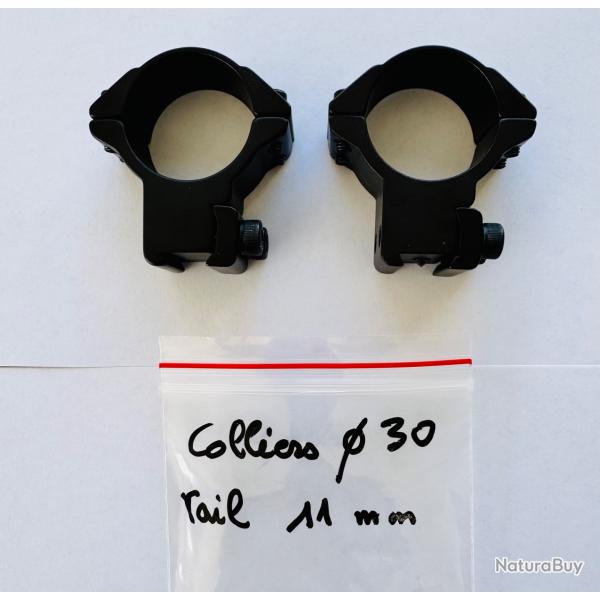 COLLIERS MONTAGE LUNETTE DIAMETRE 30MM POUR RAIL DE 11MM