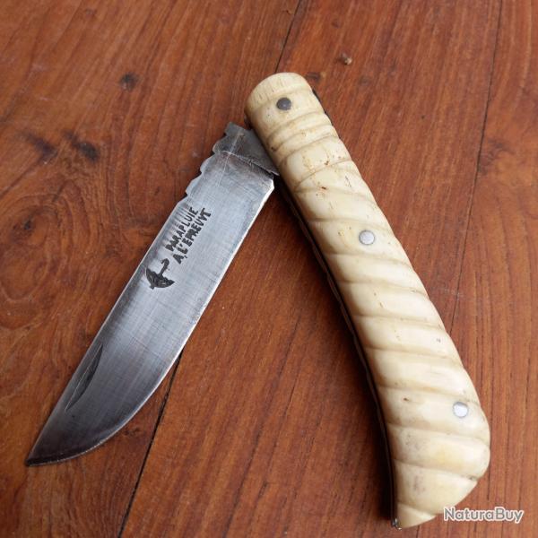 Unique Couteau LE MINEUR PARAPLUIE  L PREUVE Manche en OS Sculpt