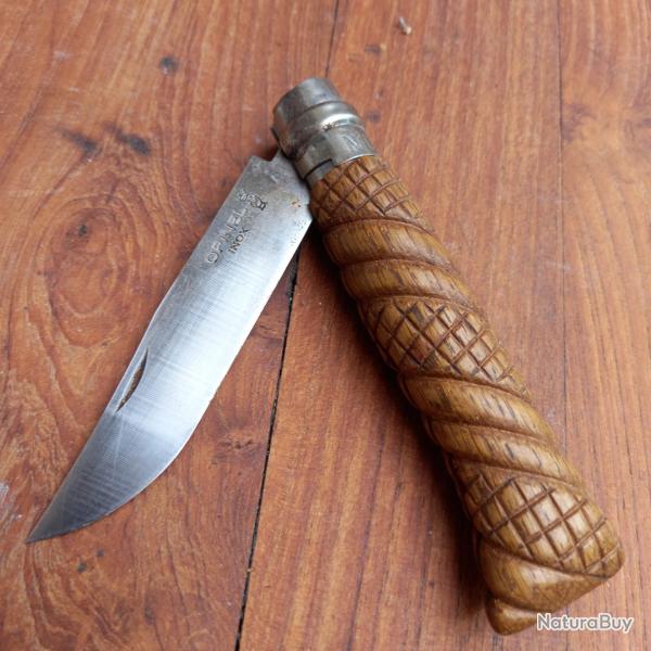 Unique Couteau OPINEL N8 Inox Manche en Chne Sculpt