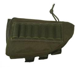 Pochette Tactique Crosse Carabine Nylon  Porte Cartouches Fusil Chasse 12 Balles + Poche Vert Armée