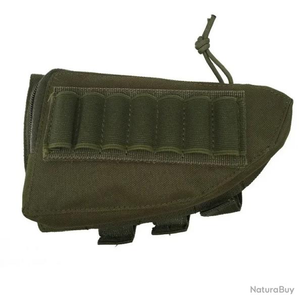 Pochette Tactique Crosse Carabine Nylon  Porte Cartouches Fusil Chasse 12 Balles + Poche Vert Arme