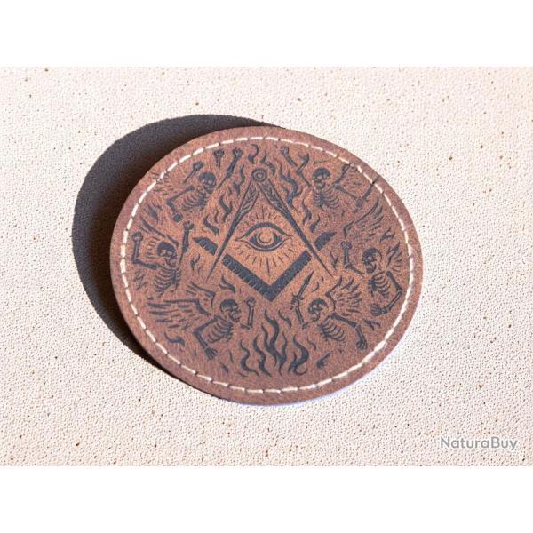 Patch militaire en cuir PU sceau maconnique - franc-maconnerie airsoft harley