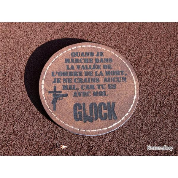 Patch militaire en cuir pu citation biblique croix et hommage  Glock - badge