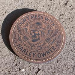 Patch militaire en cuir pu Don't mess with Harley owner - biker skull badge