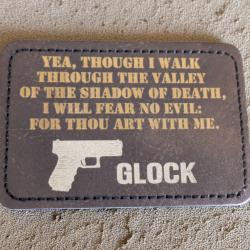 Patch militaire cuir pu citation biblique croix & hommage à Glock airsoft harley