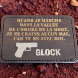 Patch militaire en cuir pu citation biblique croix & hommage à Glock - airsoft
