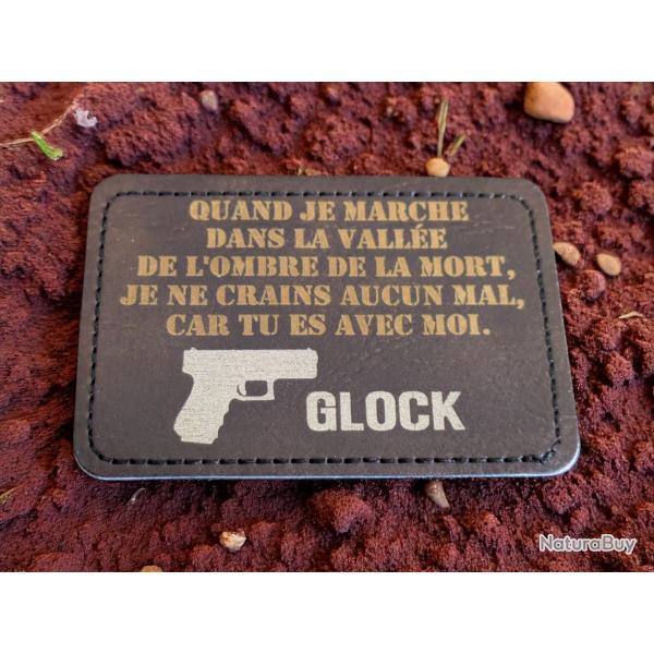 Patch militaire en cuir pu citation biblique croix & hommage  Glock - airsoft