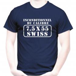 T-SHIRT - INCONDITIONNEL DU CALIBRE 7.5X55 SWISS - Suisse cartouche douilles Tir Fusil Carabine TAR