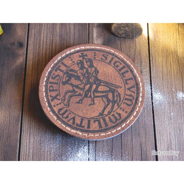 Patch militaire en cuir pu sceau des chevaliers templiers - airsoft harley biker