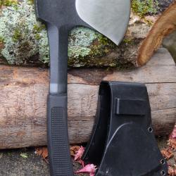 Hache Hachette Campsite Axe Lame Acier Carbone 1055 Manche Black Abs Etui Nylon Rigide Camping Rando