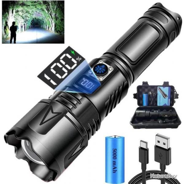 Lampe Torche Puissante 500000 Lumens LED Batterie 5000mAhTactique tanche IP67 Rechargeable USB-C