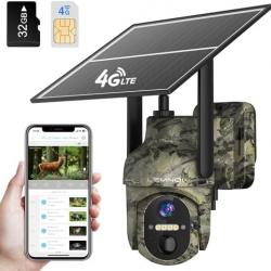 4G Caméra de Chasse Solaire Extérieure avec Carte SIM Préinstallé, Caméra Surveillance sur Batterie