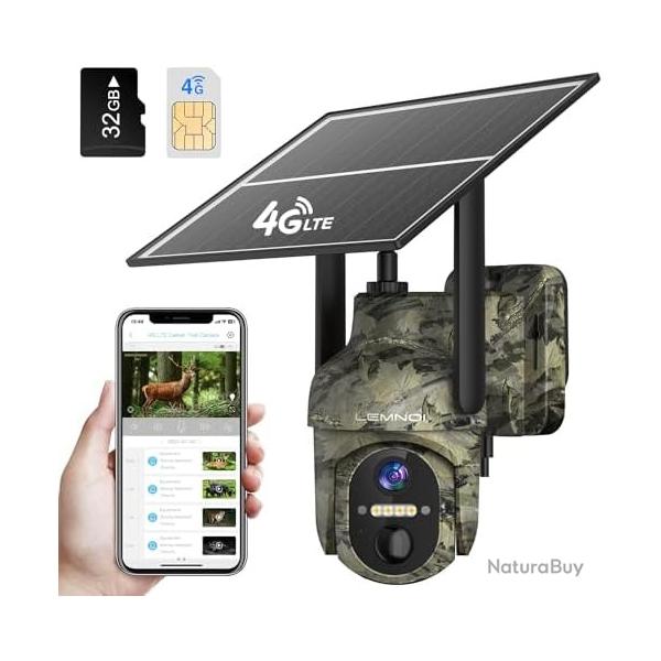 4G Camra de Chasse Solaire Extrieure avec Carte SIM Prinstall, Camra Surveillance sur Batterie