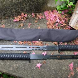 Lot de 2 Sabre Ninja Epée Lame Double Tranchant Lame Acier 3Cr13 Manche Corde Tressée Etui Nylon