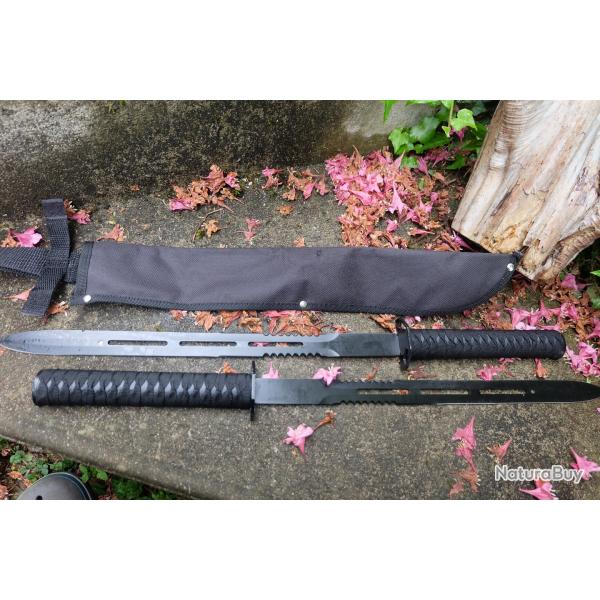 Lot de 2 Sabre Ninja Epe Lame Double Tranchant Lame Acier 3Cr13 Manche Corde Tresse Etui Nylon