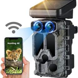 Camera de Chasse Solaire Double Objectif, 4K 30FPS 60MP Caméra de Chasse WiFi Bluetooth Starlight