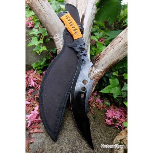 Couteau Kukkri Parang Fantaisie Lame Acier 3Cr13 Manche Cordelette Tresse Etui Nylon Tactical