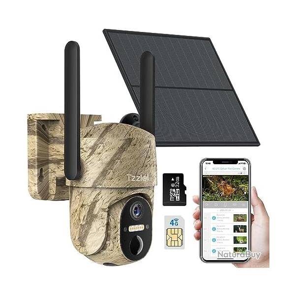 Camera Chasse 4G avec Carte Sim,Camera de Surveillance Exterieur Video en Direct,2K Vision Nocturne